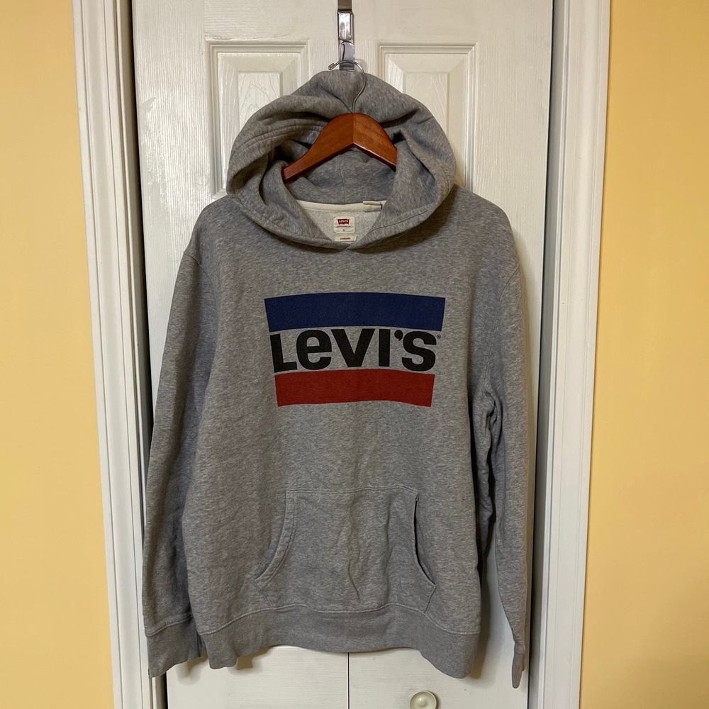 Levi's Large Logo Pullover Hoodie Sweatshirt Gray Size Large